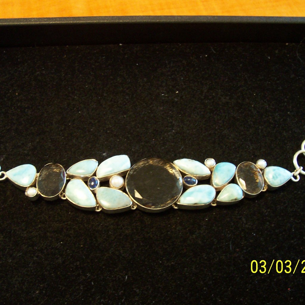 Larimar Druzy Sapphire Pearl Sterling Bracelet